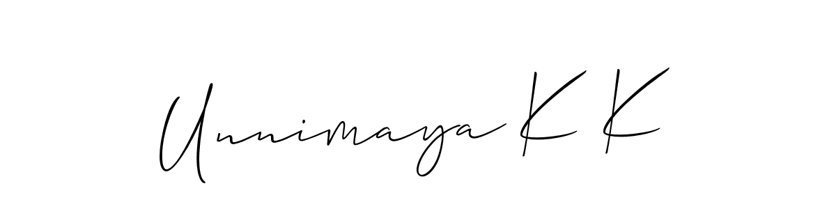 Use a signature maker to create a handwritten signature online. With this signature software, you can design (Allison_Script) your own signature for name Unnimaya K K. Unnimaya K K signature style 2 images and pictures png