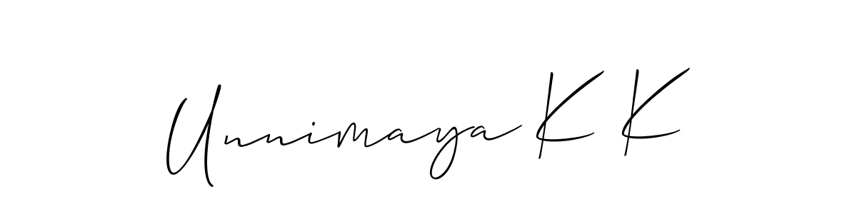 Use a signature maker to create a handwritten signature online. With this signature software, you can design (Allison_Script) your own signature for name Unnimaya K K. Unnimaya K K signature style 2 images and pictures png