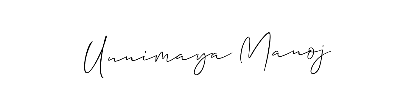 Allison_Script is a professional signature style that is perfect for those who want to add a touch of class to their signature. It is also a great choice for those who want to make their signature more unique. Get Unnimaya Manoj name to fancy signature for free. Unnimaya Manoj signature style 2 images and pictures png