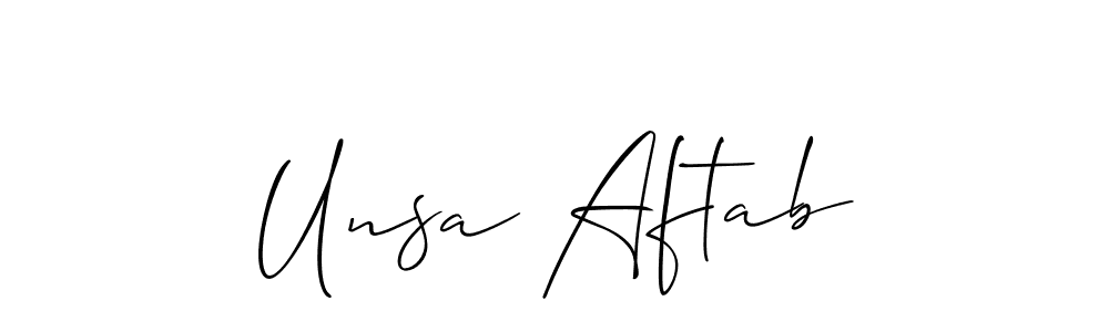Design your own signature with our free online signature maker. With this signature software, you can create a handwritten (Allison_Script) signature for name Unsa Aftab. Unsa Aftab signature style 2 images and pictures png