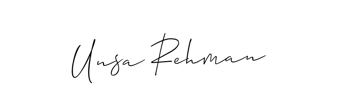 Use a signature maker to create a handwritten signature online. With this signature software, you can design (Allison_Script) your own signature for name Unsa Rehman. Unsa Rehman signature style 2 images and pictures png