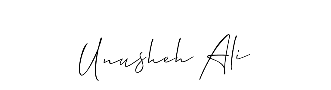 Allison_Script is a professional signature style that is perfect for those who want to add a touch of class to their signature. It is also a great choice for those who want to make their signature more unique. Get Unusheh Ali name to fancy signature for free. Unusheh Ali signature style 2 images and pictures png