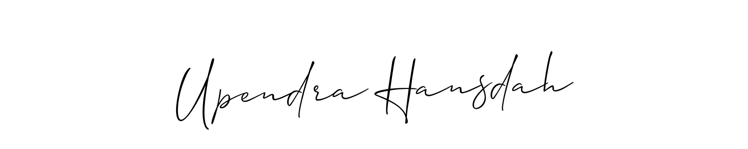 The best way (Allison_Script) to make a short signature is to pick only two or three words in your name. The name Upendra Hansdah include a total of six letters. For converting this name. Upendra Hansdah signature style 2 images and pictures png