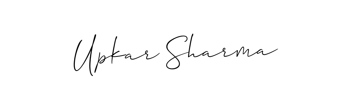 Create a beautiful signature design for name Upkar Sharma. With this signature (Allison_Script) fonts, you can make a handwritten signature for free. Upkar Sharma signature style 2 images and pictures png