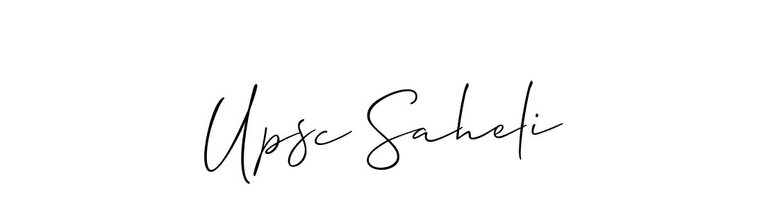 Also You can easily find your signature by using the search form. We will create Upsc Saheli name handwritten signature images for you free of cost using Allison_Script sign style. Upsc Saheli signature style 2 images and pictures png