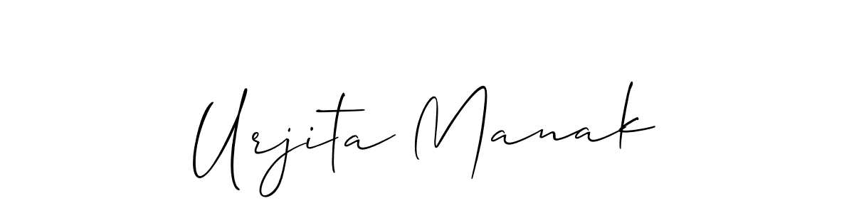 Make a beautiful signature design for name Urjita Manak. With this signature (Allison_Script) style, you can create a handwritten signature for free. Urjita Manak signature style 2 images and pictures png