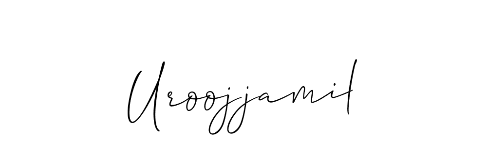 The best way (Allison_Script) to make a short signature is to pick only two or three words in your name. The name Uroojjamil include a total of six letters. For converting this name. Uroojjamil signature style 2 images and pictures png