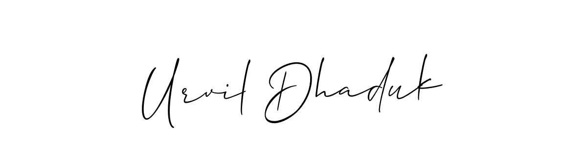 It looks lik you need a new signature style for name Urvil Dhaduk. Design unique handwritten (Allison_Script) signature with our free signature maker in just a few clicks. Urvil Dhaduk signature style 2 images and pictures png