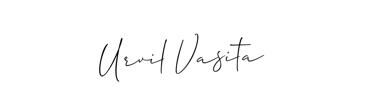 Allison_Script is a professional signature style that is perfect for those who want to add a touch of class to their signature. It is also a great choice for those who want to make their signature more unique. Get Urvil Vasita name to fancy signature for free. Urvil Vasita signature style 2 images and pictures png