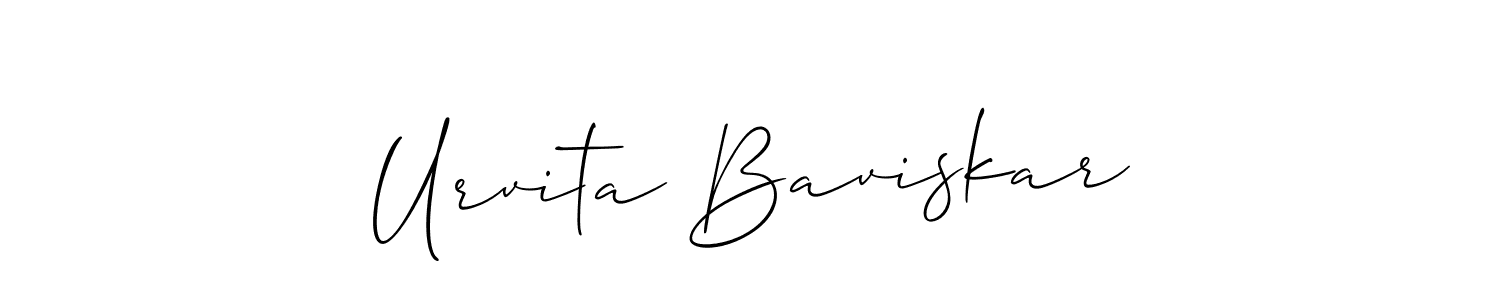 The best way (Allison_Script) to make a short signature is to pick only two or three words in your name. The name Urvita Baviskar include a total of six letters. For converting this name. Urvita Baviskar signature style 2 images and pictures png