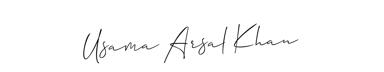 This is the best signature style for the Usama Arsal Khan name. Also you like these signature font (Allison_Script). Mix name signature. Usama Arsal Khan signature style 2 images and pictures png