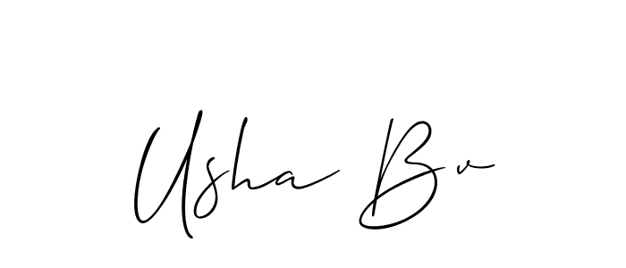 The best way (Allison_Script) to make a short signature is to pick only two or three words in your name. The name Usha Bv include a total of six letters. For converting this name. Usha Bv signature style 2 images and pictures png