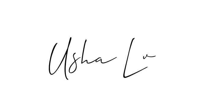 The best way (Allison_Script) to make a short signature is to pick only two or three words in your name. The name Usha Lv include a total of six letters. For converting this name. Usha Lv signature style 2 images and pictures png