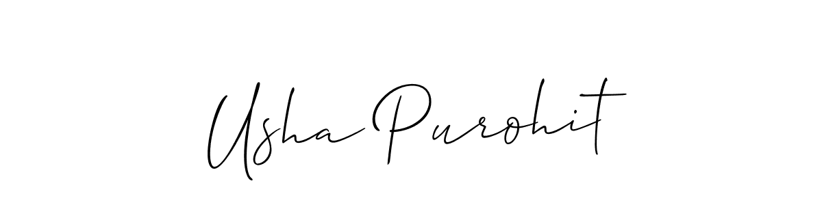 The best way (Allison_Script) to make a short signature is to pick only two or three words in your name. The name Usha Purohit include a total of six letters. For converting this name. Usha Purohit signature style 2 images and pictures png