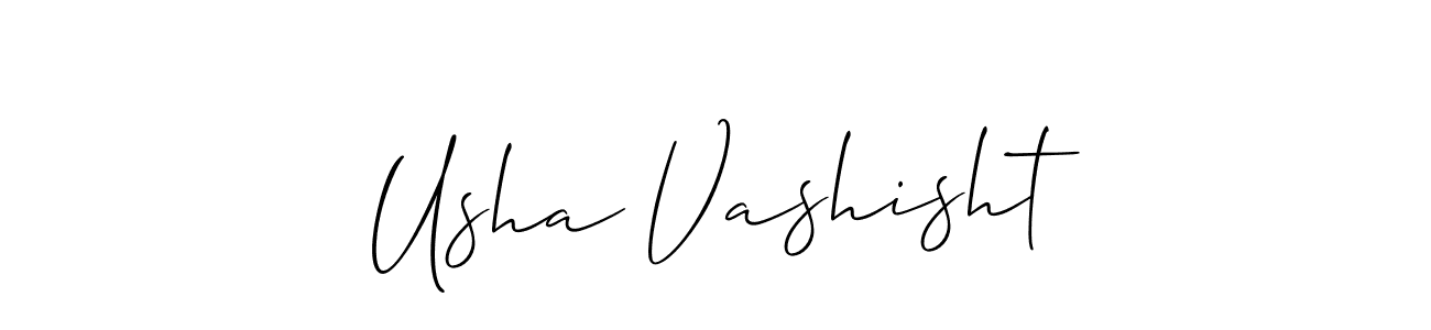 Usha Vashisht stylish signature style. Best Handwritten Sign (Allison_Script) for my name. Handwritten Signature Collection Ideas for my name Usha Vashisht. Usha Vashisht signature style 2 images and pictures png