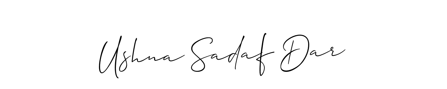 Also You can easily find your signature by using the search form. We will create Ushna Sadaf Dar name handwritten signature images for you free of cost using Allison_Script sign style. Ushna Sadaf Dar signature style 2 images and pictures png