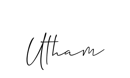 if you are searching for the best signature style for your name Utham. so please give up your signature search. here we have designed multiple signature styles  using Allison_Script. Utham signature style 2 images and pictures png