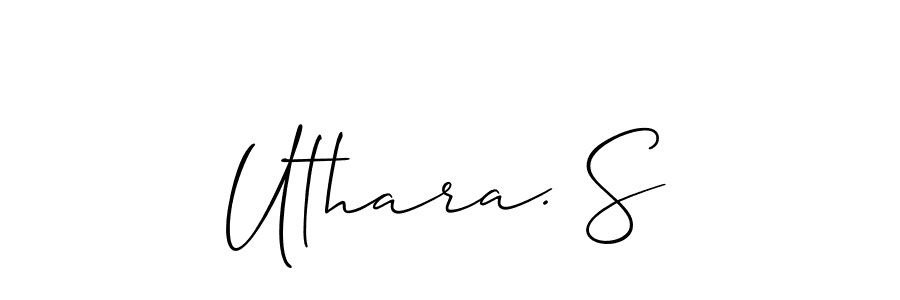 The best way (Allison_Script) to make a short signature is to pick only two or three words in your name. The name Uthara. S include a total of six letters. For converting this name. Uthara. S signature style 2 images and pictures png