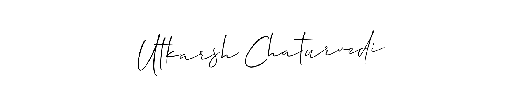 The best way (Allison_Script) to make a short signature is to pick only two or three words in your name. The name Utkarsh Chaturvedi include a total of six letters. For converting this name. Utkarsh Chaturvedi signature style 2 images and pictures png
