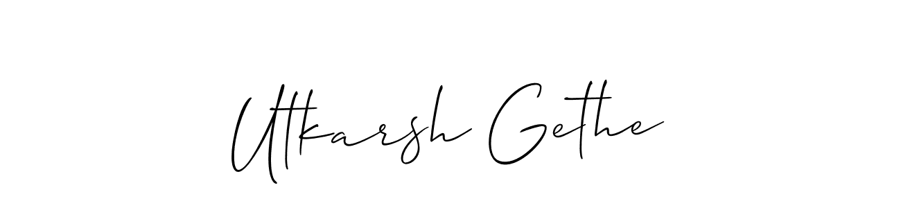 The best way (Allison_Script) to make a short signature is to pick only two or three words in your name. The name Utkarsh Gethe include a total of six letters. For converting this name. Utkarsh Gethe signature style 2 images and pictures png