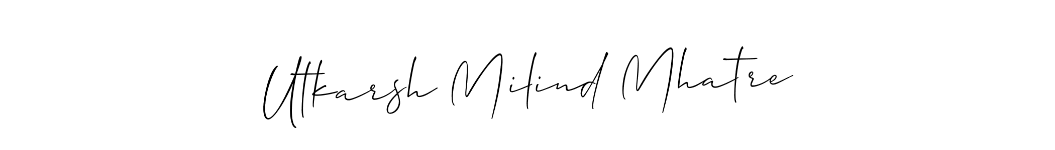Similarly Allison_Script is the best handwritten signature design. Signature creator online .You can use it as an online autograph creator for name Utkarsh Milind Mhatre. Utkarsh Milind Mhatre signature style 2 images and pictures png