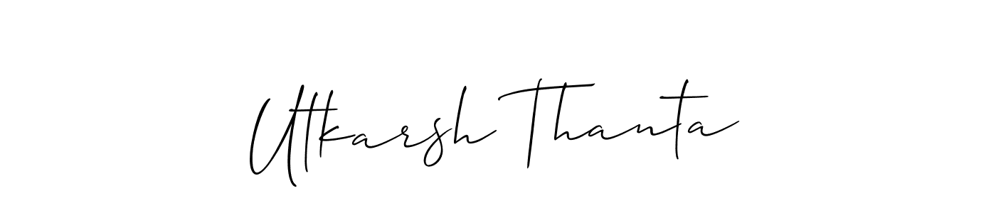 The best way (Allison_Script) to make a short signature is to pick only two or three words in your name. The name Utkarsh Thanta include a total of six letters. For converting this name. Utkarsh Thanta signature style 2 images and pictures png