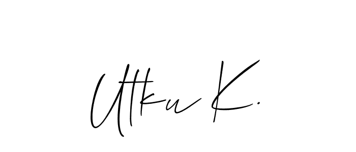 The best way (Allison_Script) to make a short signature is to pick only two or three words in your name. The name Utku K. include a total of six letters. For converting this name. Utku K. signature style 2 images and pictures png