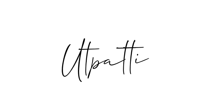 The best way (Allison_Script) to make a short signature is to pick only two or three words in your name. The name Utpatti include a total of six letters. For converting this name. Utpatti signature style 2 images and pictures png