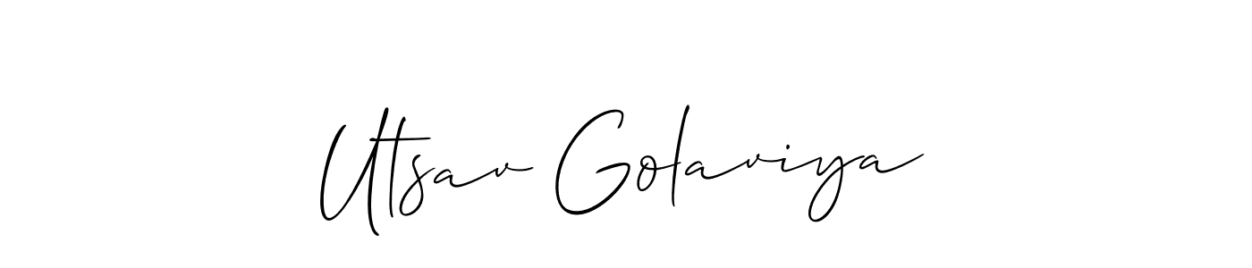 Also You can easily find your signature by using the search form. We will create Utsav Golaviya name handwritten signature images for you free of cost using Allison_Script sign style. Utsav Golaviya signature style 2 images and pictures png