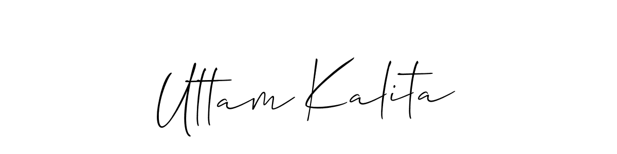 The best way (Allison_Script) to make a short signature is to pick only two or three words in your name. The name Uttam Kalita include a total of six letters. For converting this name. Uttam Kalita signature style 2 images and pictures png