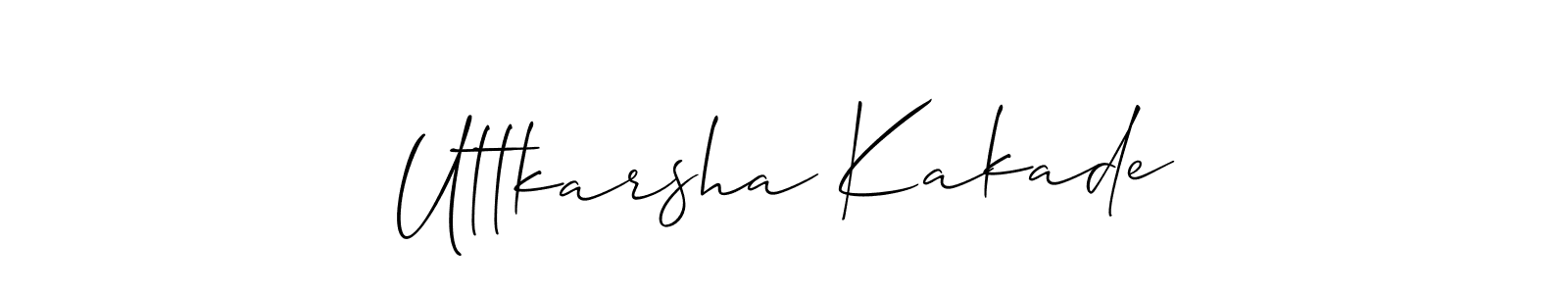 This is the best signature style for the Uttkarsha Kakade name. Also you like these signature font (Allison_Script). Mix name signature. Uttkarsha Kakade signature style 2 images and pictures png