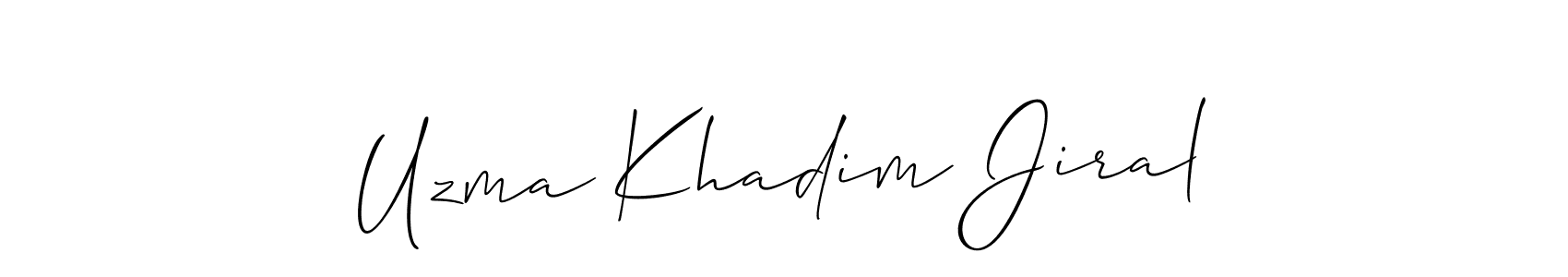 This is the best signature style for the Uzma Khadim Jiral name. Also you like these signature font (Allison_Script). Mix name signature. Uzma Khadim Jiral signature style 2 images and pictures png