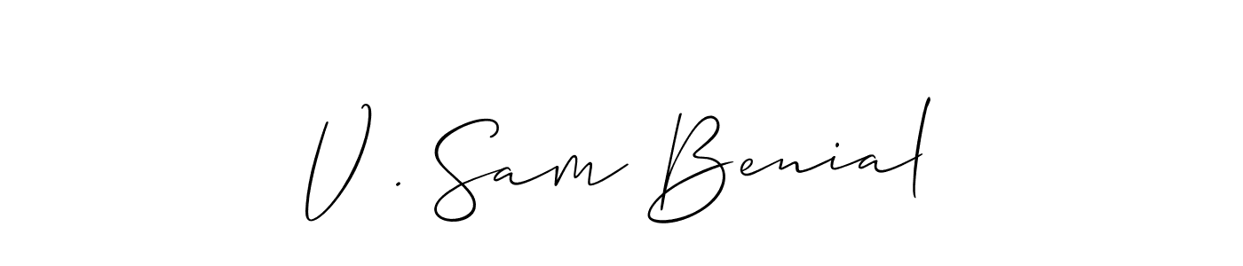 Use a signature maker to create a handwritten signature online. With this signature software, you can design (Allison_Script) your own signature for name V . Sam Benial. V . Sam Benial signature style 2 images and pictures png