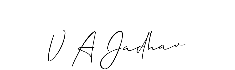Use a signature maker to create a handwritten signature online. With this signature software, you can design (Allison_Script) your own signature for name V A Jadhav. V A Jadhav signature style 2 images and pictures png