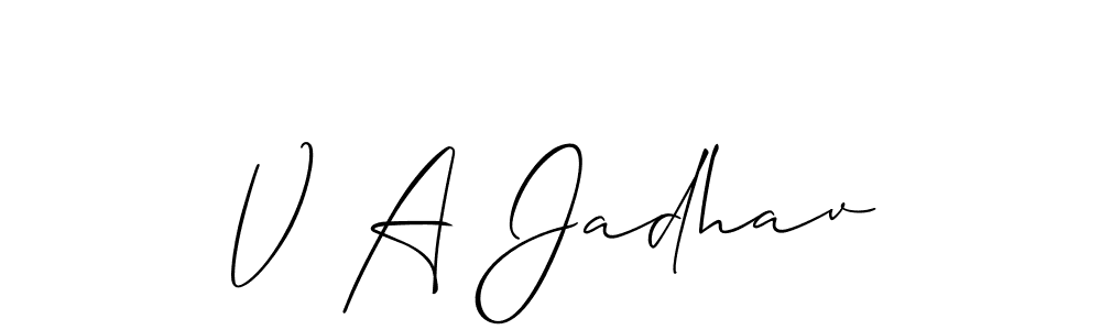 Use a signature maker to create a handwritten signature online. With this signature software, you can design (Allison_Script) your own signature for name V A Jadhav. V A Jadhav signature style 2 images and pictures png