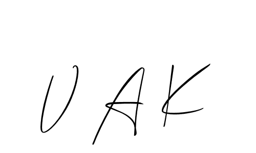 The best way (Allison_Script) to make a short signature is to pick only two or three words in your name. The name V A K include a total of six letters. For converting this name. V A K signature style 2 images and pictures png