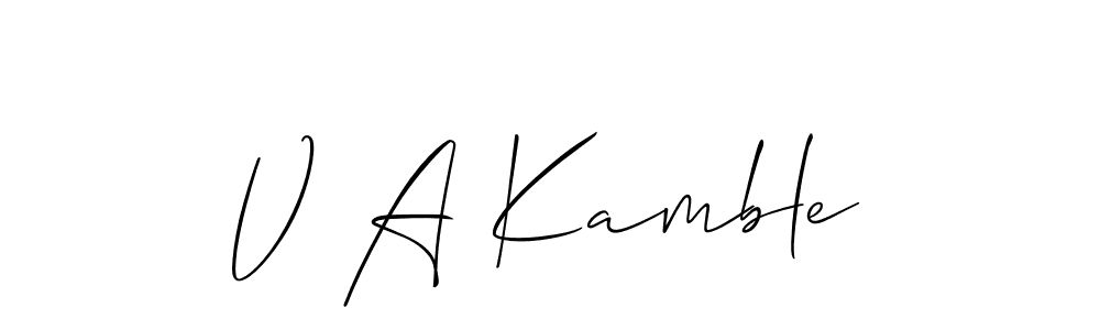 if you are searching for the best signature style for your name V A Kamble. so please give up your signature search. here we have designed multiple signature styles  using Allison_Script. V A Kamble signature style 2 images and pictures png