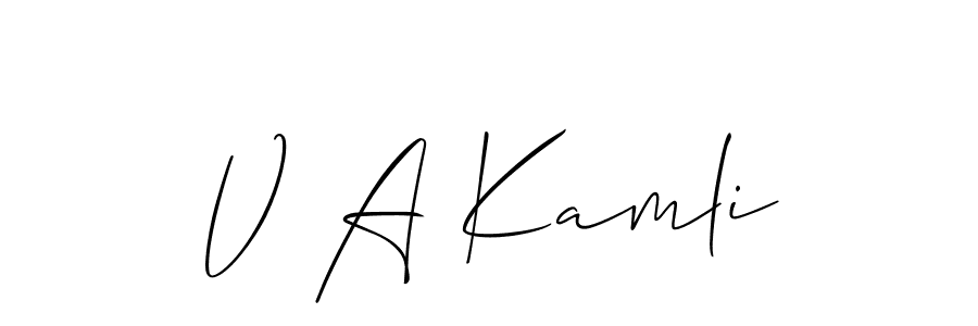 How to make V A Kamli name signature. Use Allison_Script style for creating short signs online. This is the latest handwritten sign. V A Kamli signature style 2 images and pictures png