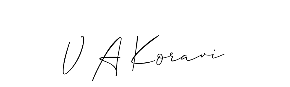 if you are searching for the best signature style for your name V A Koravi. so please give up your signature search. here we have designed multiple signature styles  using Allison_Script. V A Koravi signature style 2 images and pictures png