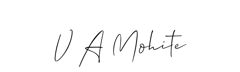 if you are searching for the best signature style for your name V A Mohite. so please give up your signature search. here we have designed multiple signature styles  using Allison_Script. V A Mohite signature style 2 images and pictures png
