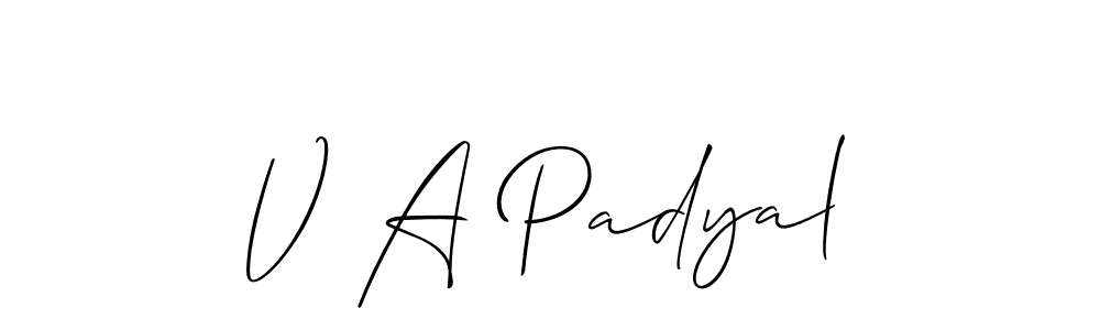 Also we have V A Padyal name is the best signature style. Create professional handwritten signature collection using Allison_Script autograph style. V A Padyal signature style 2 images and pictures png