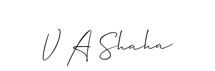 How to make V A Shaha name signature. Use Allison_Script style for creating short signs online. This is the latest handwritten sign. V A Shaha signature style 2 images and pictures png