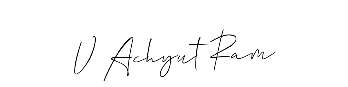 if you are searching for the best signature style for your name V Achyut Ram. so please give up your signature search. here we have designed multiple signature styles  using Allison_Script. V Achyut Ram signature style 2 images and pictures png