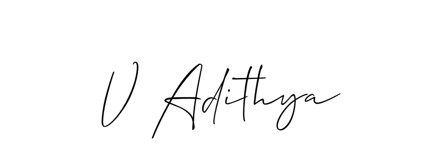 How to make V Adithya signature? Allison_Script is a professional autograph style. Create handwritten signature for V Adithya name. V Adithya signature style 2 images and pictures png