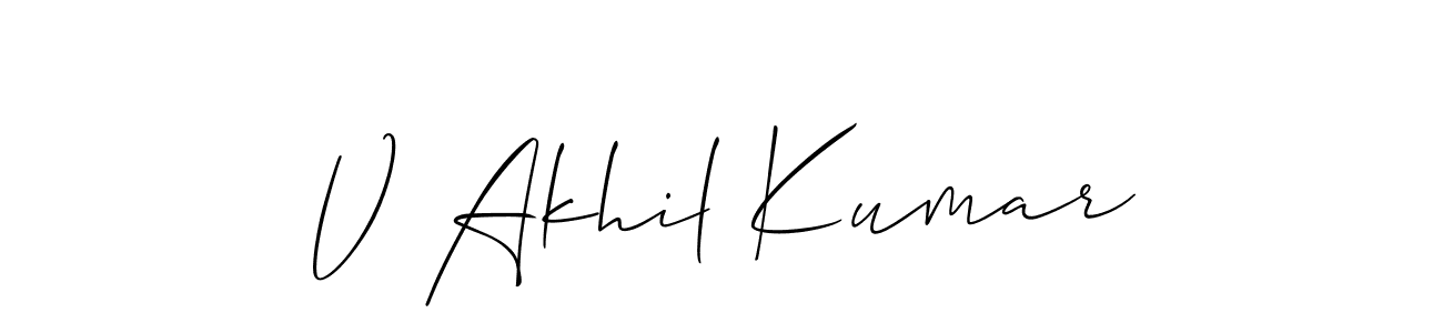 if you are searching for the best signature style for your name V Akhil Kumar. so please give up your signature search. here we have designed multiple signature styles  using Allison_Script. V Akhil Kumar signature style 2 images and pictures png
