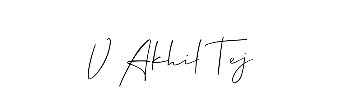 It looks lik you need a new signature style for name V Akhil Tej. Design unique handwritten (Allison_Script) signature with our free signature maker in just a few clicks. V Akhil Tej signature style 2 images and pictures png