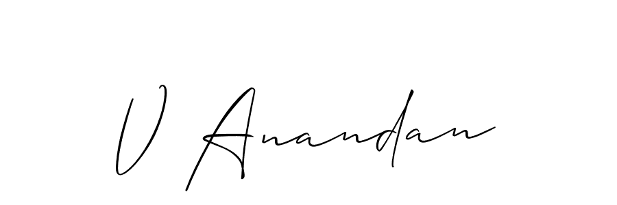 if you are searching for the best signature style for your name V Anandan. so please give up your signature search. here we have designed multiple signature styles  using Allison_Script. V Anandan signature style 2 images and pictures png