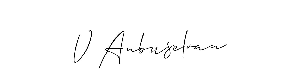 It looks lik you need a new signature style for name V Anbuselvan. Design unique handwritten (Allison_Script) signature with our free signature maker in just a few clicks. V Anbuselvan signature style 2 images and pictures png