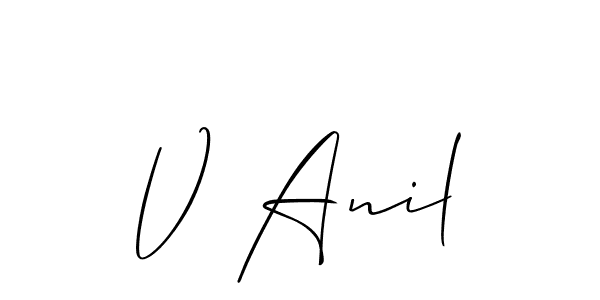 The best way (Allison_Script) to make a short signature is to pick only two or three words in your name. The name V Anil include a total of six letters. For converting this name. V Anil signature style 2 images and pictures png