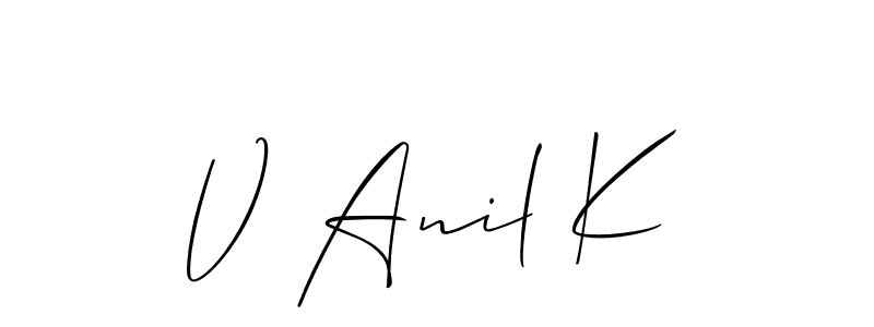 Similarly Allison_Script is the best handwritten signature design. Signature creator online .You can use it as an online autograph creator for name V Anil K. V Anil K signature style 2 images and pictures png